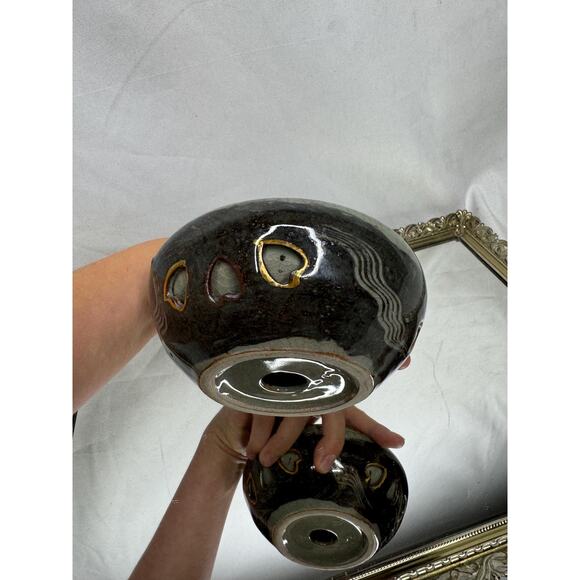 Somayaki Soma Ware Ashtrays Japanese Double Layer Crackle Gold Trim Horse Heart - Picture 7 of 10